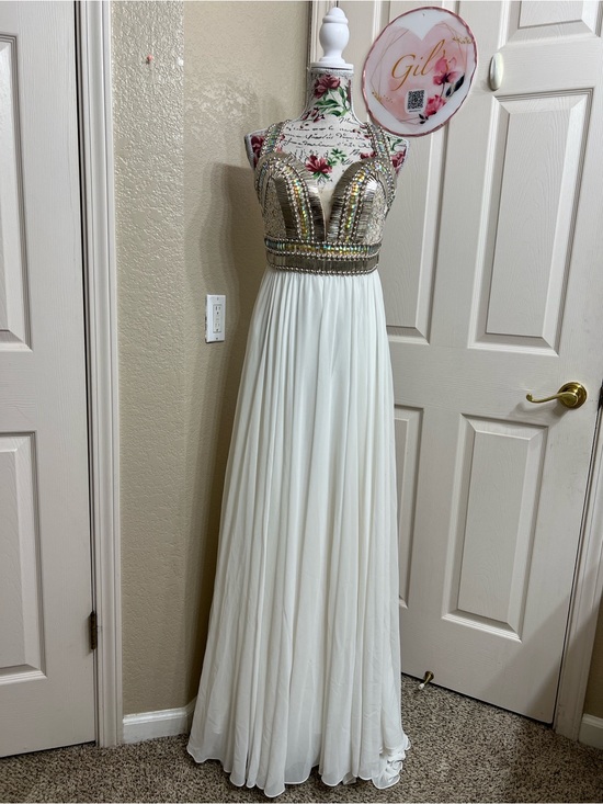 Terani Couture Dresses & Skirts - Terani Couture White Maxi Gown with Silver Embellished Bodice